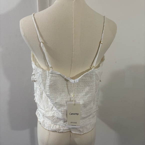 Mango MNG White Beaded Ruffle Tiered Cami Babydoll Milkmaid Button Front Sz L - Picture 3 of 10